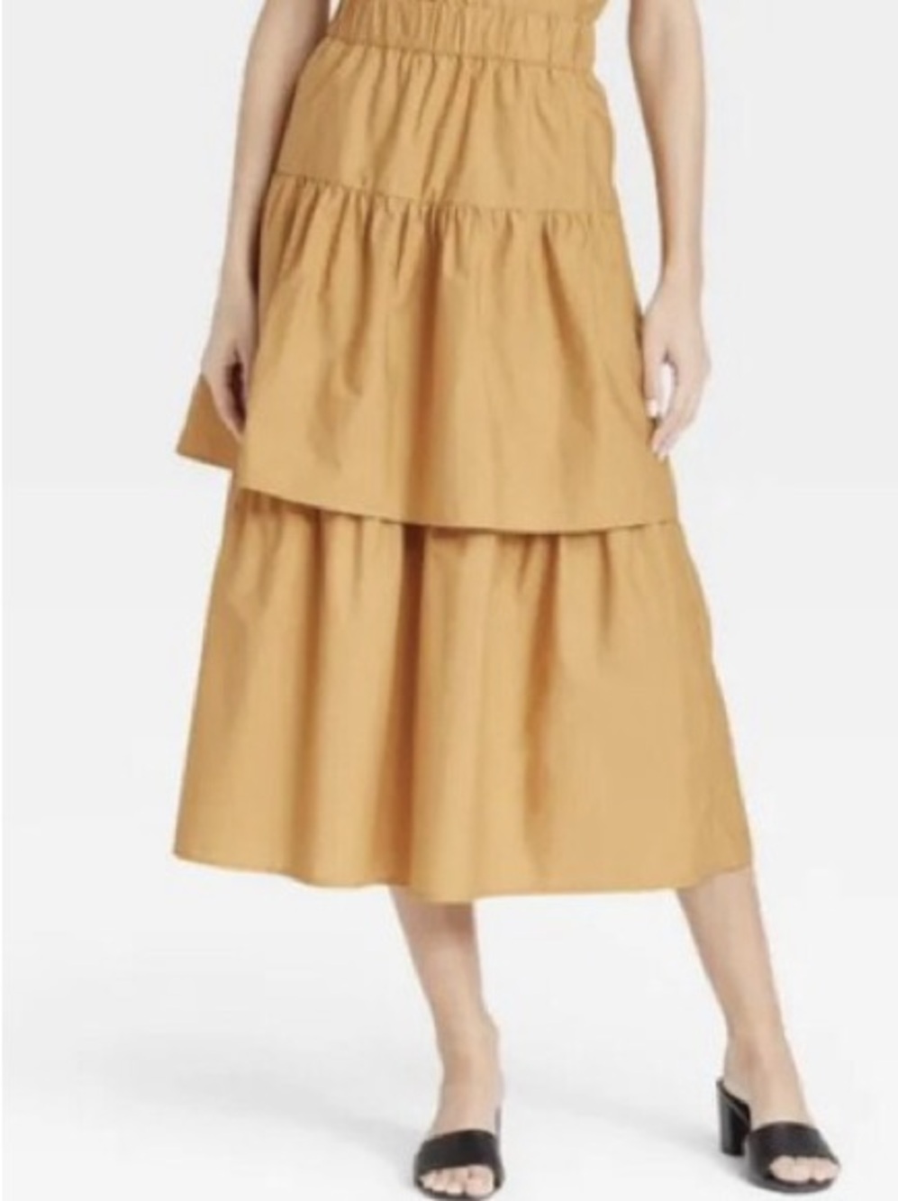 NWT! Who What Wear Tiered Skirt, Elastic Waist, Honey Mustard, Midi, 2X
